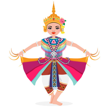 Thai traditional dance - Thai lady in Manorah costume in southern of thailand.のイラスト素材