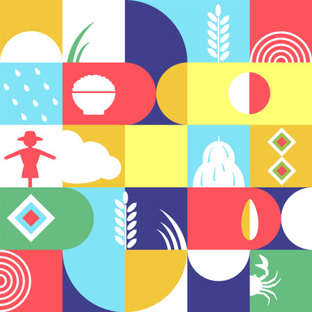 Graphic background Thai rice culture and geometry shape pattern.