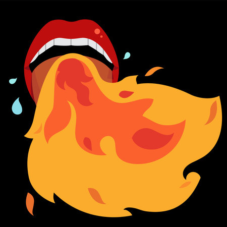 red lip stick out of tongue with fireのイラスト素材