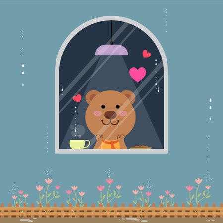 Cat and the round window on a rainy dayのイラスト素材