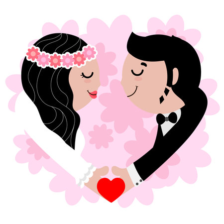 A couple embracing while wearing wedding dressesのイラスト素材