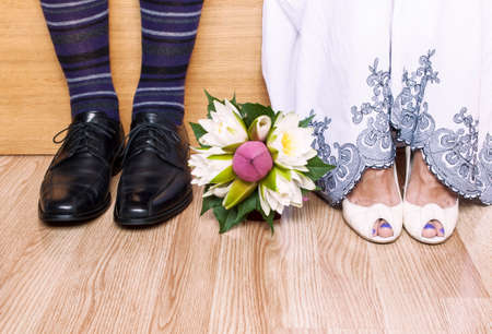 Bride and groom ready for ceremonyの写真素材