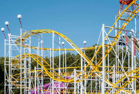 Roller coaster rails in an amusement parkの写真素材