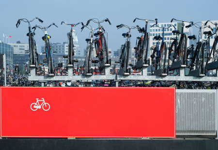 Parking for bicycles near the port of Amsterdamの写真素材