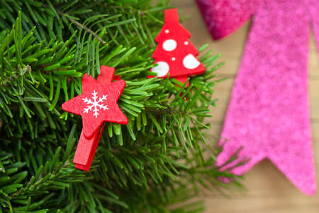 Close up with star shaped Christmas decorationの写真素材