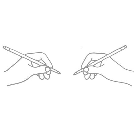 Two human hands holding pencils and writingのイラスト素材