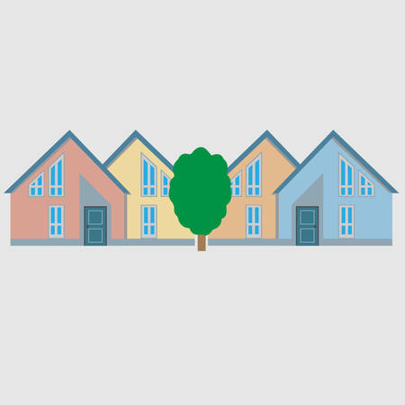 Colorful residential houses and tree conceptual vectorのイラスト素材
