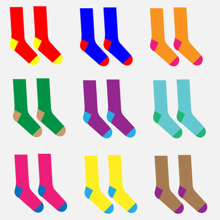 Nine pairs of different colorful socks vectorのイラスト素材