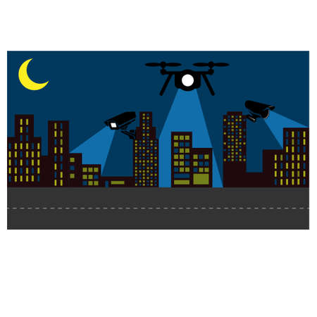 Surveillance operations in an urban area, vector illustration.のイラスト素材