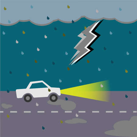 Car driving that goes through rains and stormsのイラスト素材