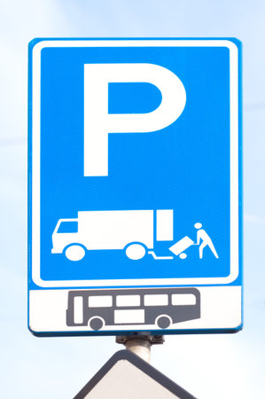 Blue parking sign and loading vehicle sign