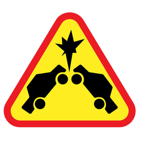 Crushed cars in a triangle, accident signのイラスト素材