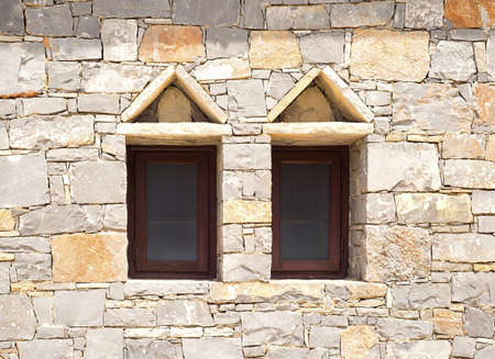 Two windows in a brick wall, architectural detailの写真素材