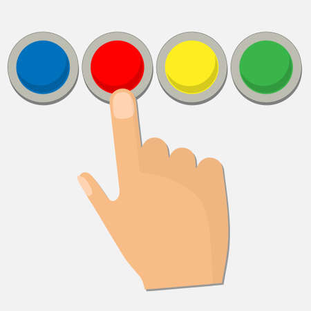 Human hand pressing a red button, conceptual vectorのイラスト素材
