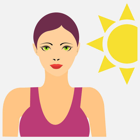 Portrait of a woman in swimming suit with the sun behindのイラスト素材