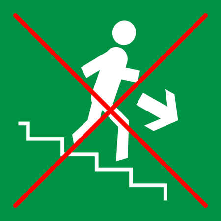 Prohibition sign on green background: stairs, do not run, do not rushのイラスト素材