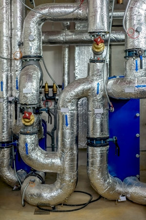 Thick pipes with faucets detail