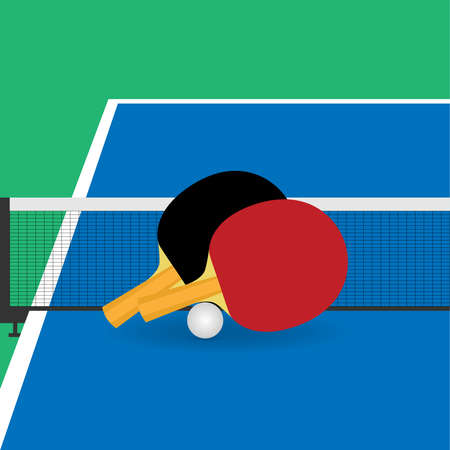 Table tennis rackets and ball neat the netのイラスト素材