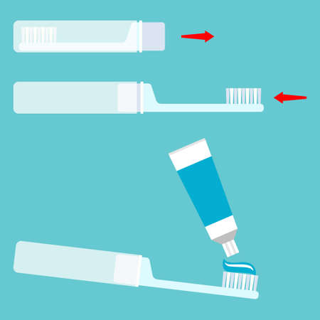 Instructions how to use travel toothbrush, conceptual vectorのイラスト素材