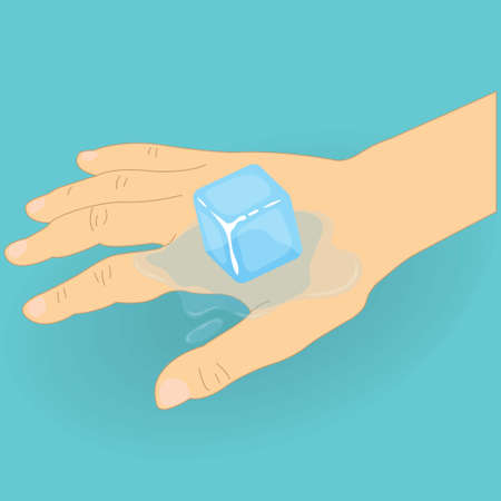 Human hand with an ice cube on itのイラスト素材