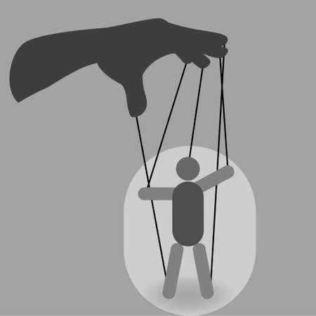 Hand with a puppet on ropes, manipulation conceptのイラスト素材