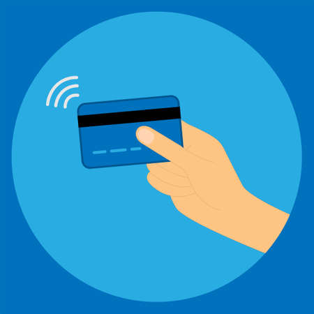 Hand holding a credit card with contactless wireless pay signのイラスト素材
