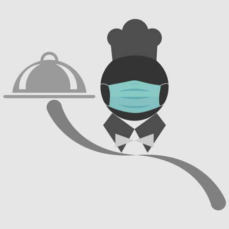 Symbol of a chef wearing a mask and holding a plateのイラスト素材