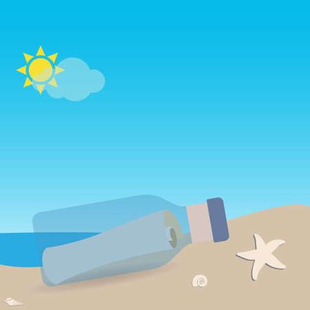 Bottle with scroll message inside on the beachのイラスト素材