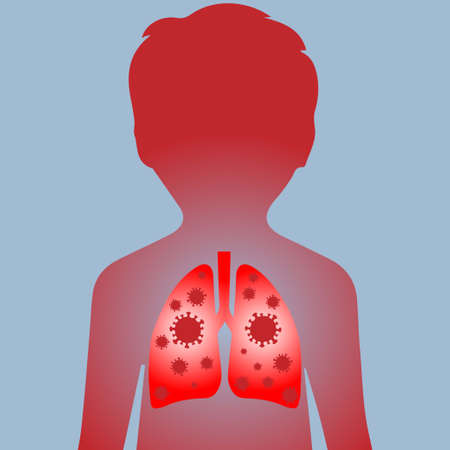 The silhouette of a child with covid infected lungsのイラスト素材