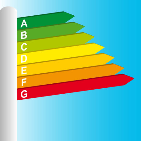 Colorful arrows, directional road  signs with symbols for energy efficiencyのイラスト素材