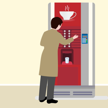 Man using coffee vending machine, conceptual vectorのイラスト素材