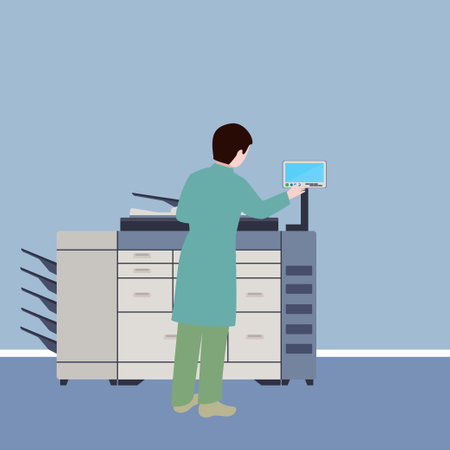 Man using a multifunction machine, conceptual vectorのイラスト素材