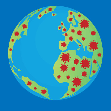 Coronavirus on the earth globe, global pandemic conceptのイラスト素材