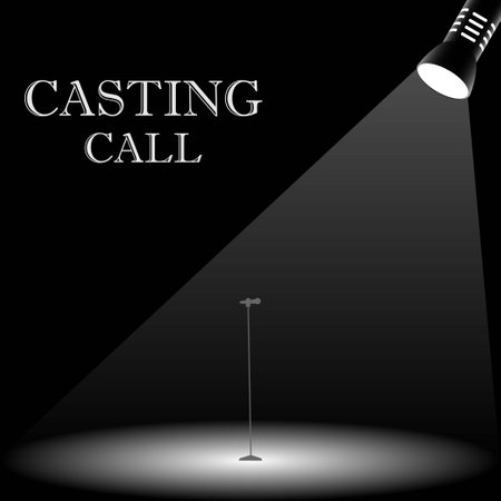 Microphone on the stage under spotlight with the text âcasting callâのイラスト素材