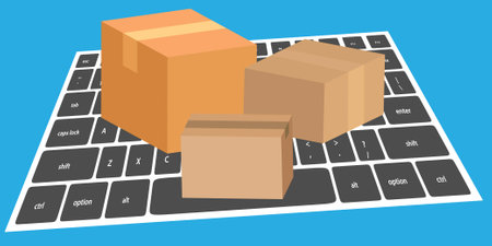 Boxes on computer keyboard, online delivery conceptのイラスト素材