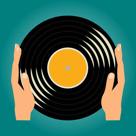 Hands holding a Vinyl music record, conceptual vectorのイラスト素材