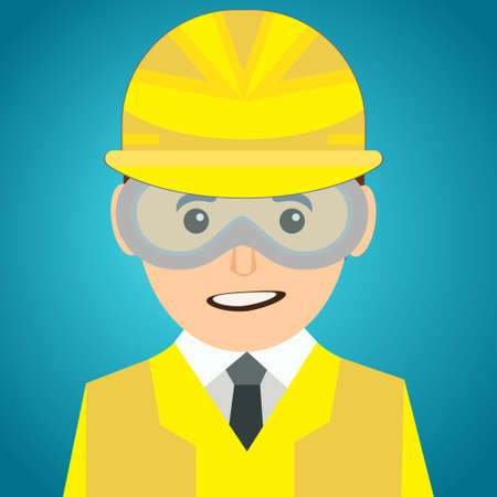 Young man wearing a hard hat and safety glasses used in construction industryのイラスト素材
