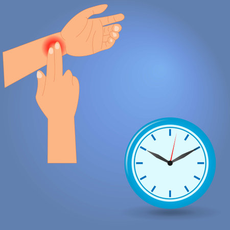 Checking heart rate manually with two fingers and watchのイラスト素材