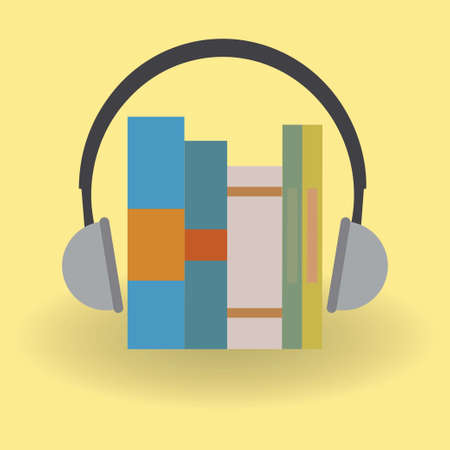 Headphones and three books, audiobook vector conceptのイラスト素材