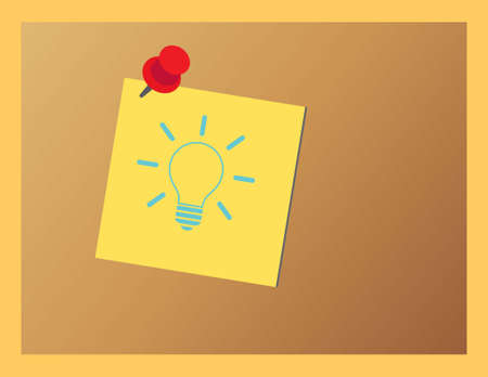 Adhesive note with a light bulb pinned on a boardのイラスト素材