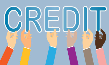 Hands holding up the letters that form the word âcreditâのイラスト素材