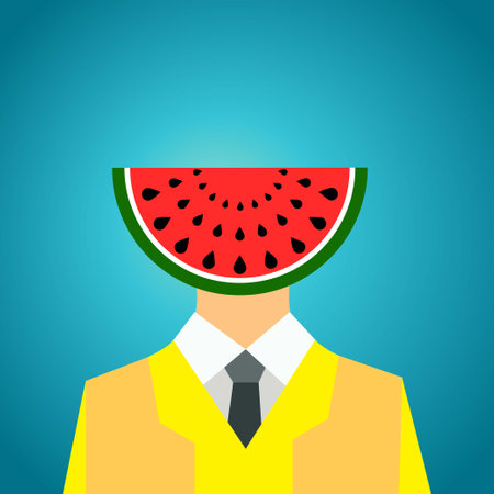 Man with a watermelon slice instead of headのイラスト素材