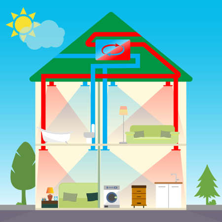 Scheme of a house heating systemのイラスト素材