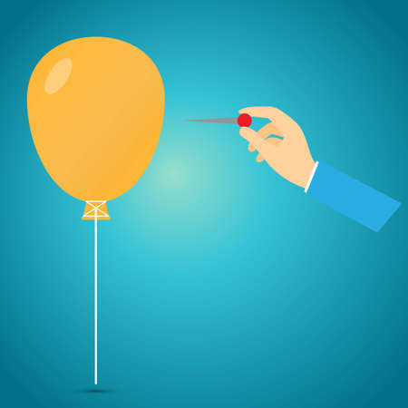 Hand holding a needle in order to pop a balloonのイラスト素材