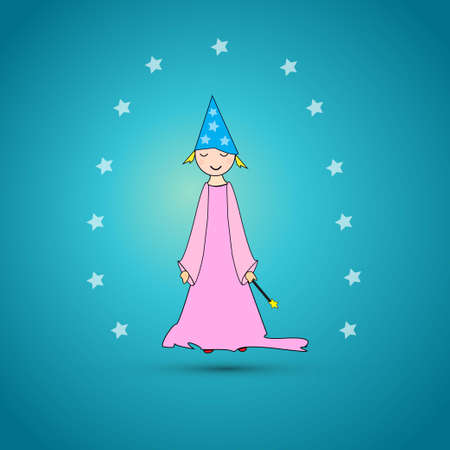 Cute little fairy with magic wand and starsのイラスト素材
