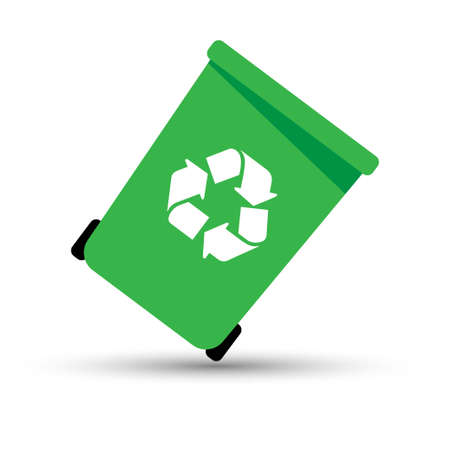 Green can garbage with recycling symbol on itのイラスト素材