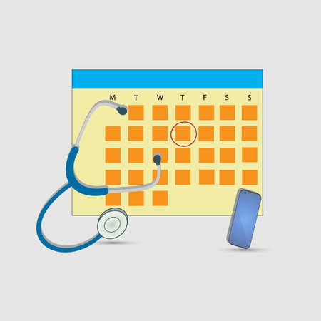 Day circled on a calendar with stethoscope and mobile phone. Doctor appointment conceptのイラスト素材