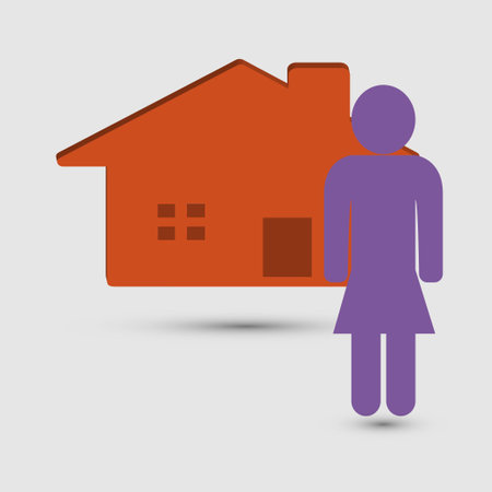 Symbol of a woman in front of a houseのイラスト素材