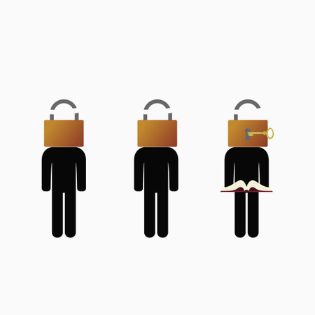 Men with padlock instead of head, open mind concept