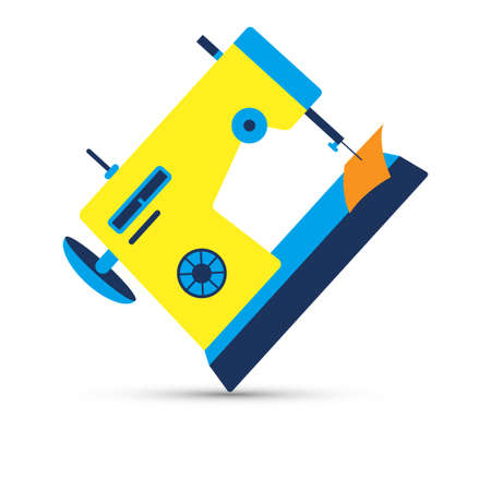 Yellow and blue sewing machine vector on white backgroundのイラスト素材